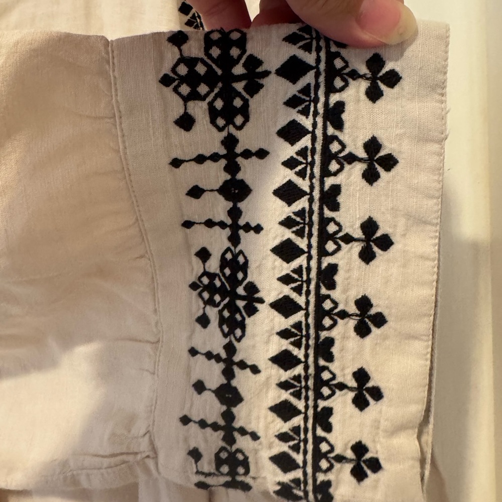 H&M Cream Blouse with Black Embroidery